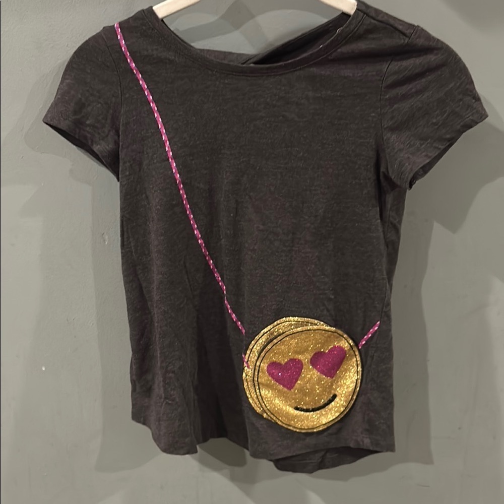 Jessica Simpson Black and Gold Short Sleeve Tee with Playful Design size small